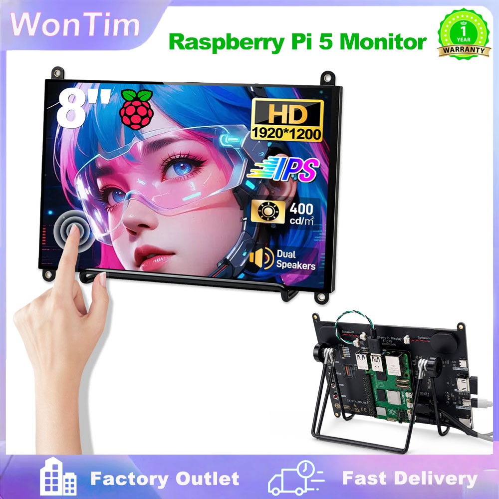Dual Monitor Desk Setup - Raspberry Pi5 için WonTim 8' Dokunmatik
