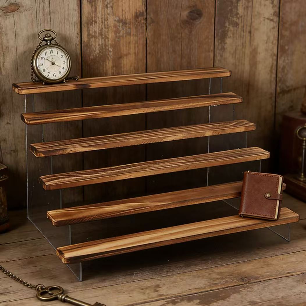 Desk Setup Shelves - Kömürleşmiş Ahşap Basamaklı Sergi Standı, 2–6