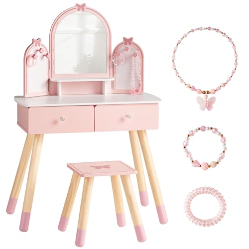 Desk Setup Kids - Pembe Çocuk Makyaj Seti Ayna ve