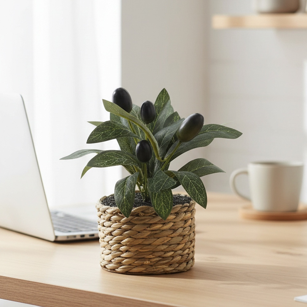 Desk Setup Shelves - Yapay Bitkiler Cep Zeytin Ağacı Plastik